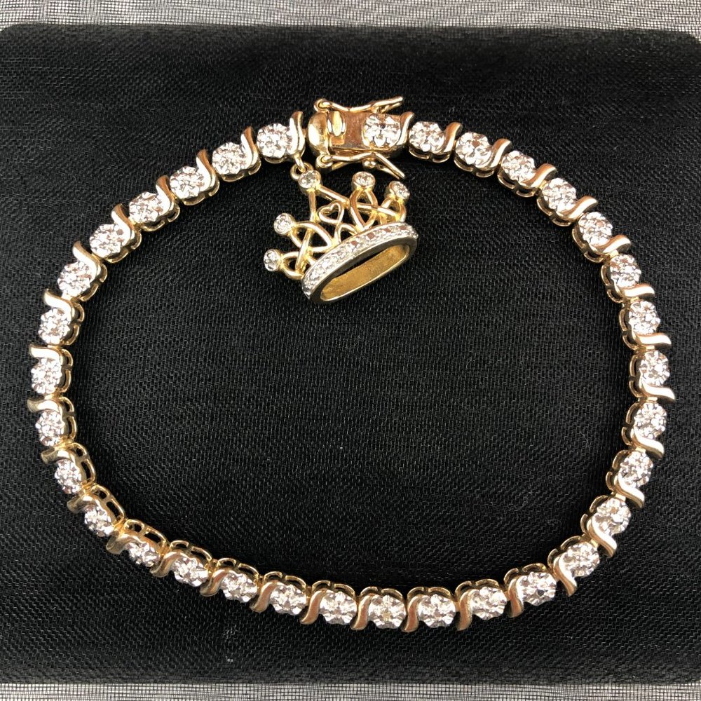 Sterling Silver 925 Gold Plate Tennis Bracelet with Crown Charm Glamcore Queen